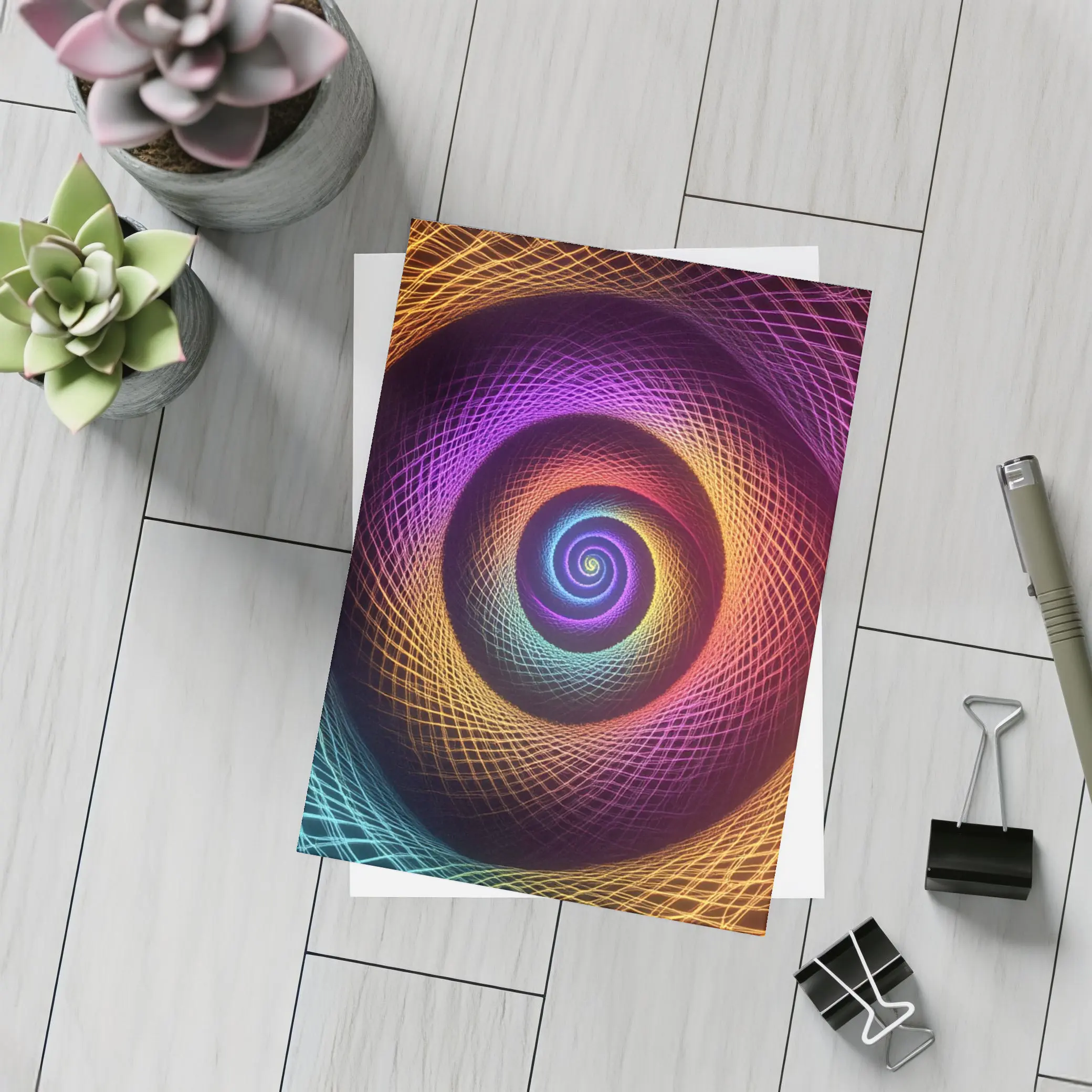 Rainbow Spiral Neon Abstract Dark Background – Postcards