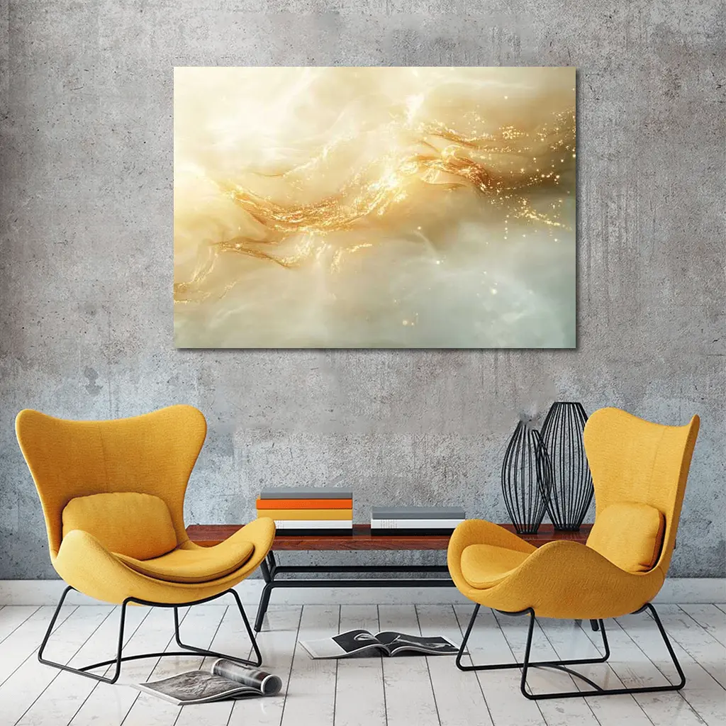 Gold Swirl Abstract Beige Marble Art – Wall Art