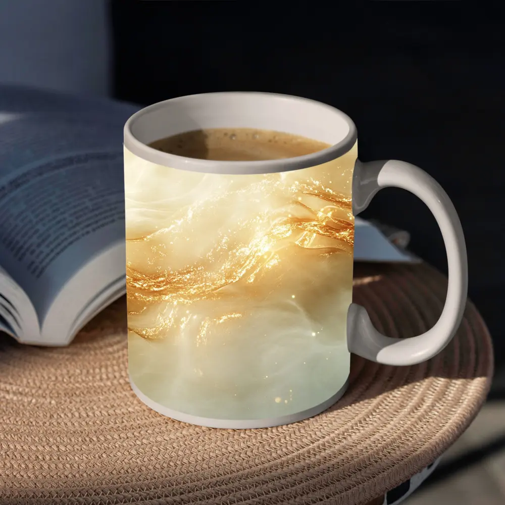 Gold Swirl Abstract Beige Marble Art – Mugs
