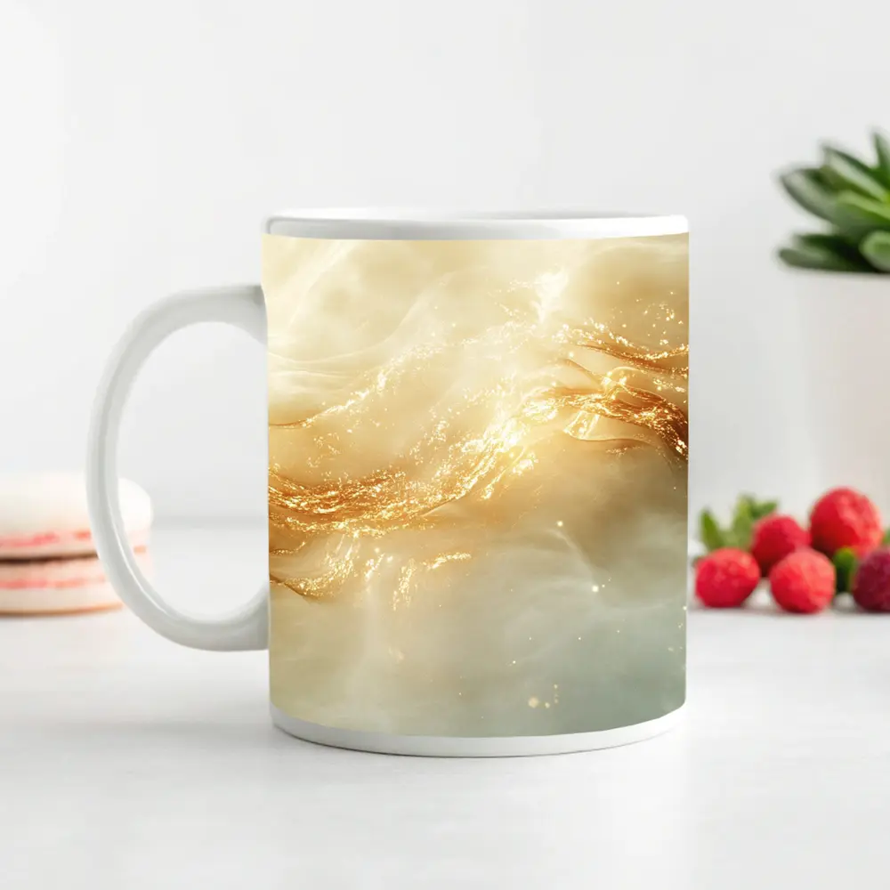 Gold Swirl Abstract Beige Marble Art – Mugs