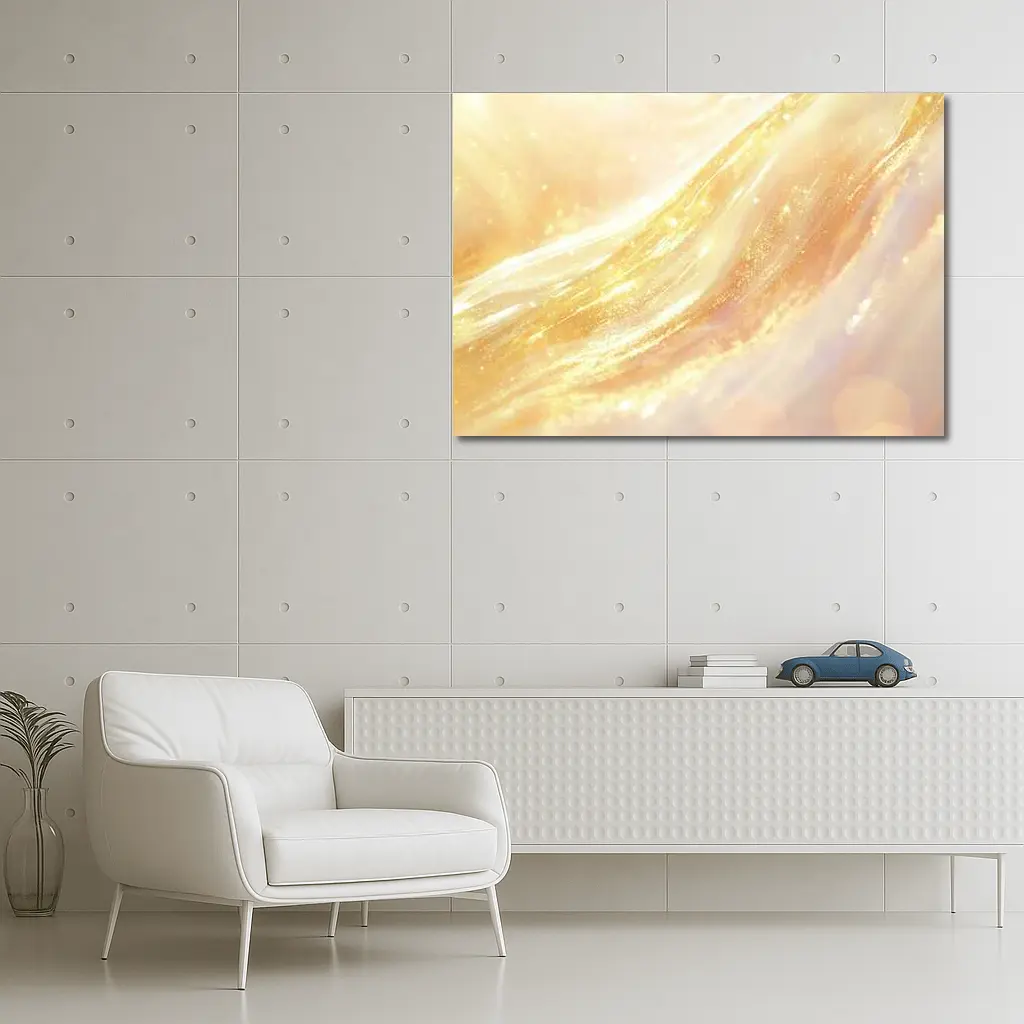 Golden Light Waves Abstract Glitter Art – Wall Art