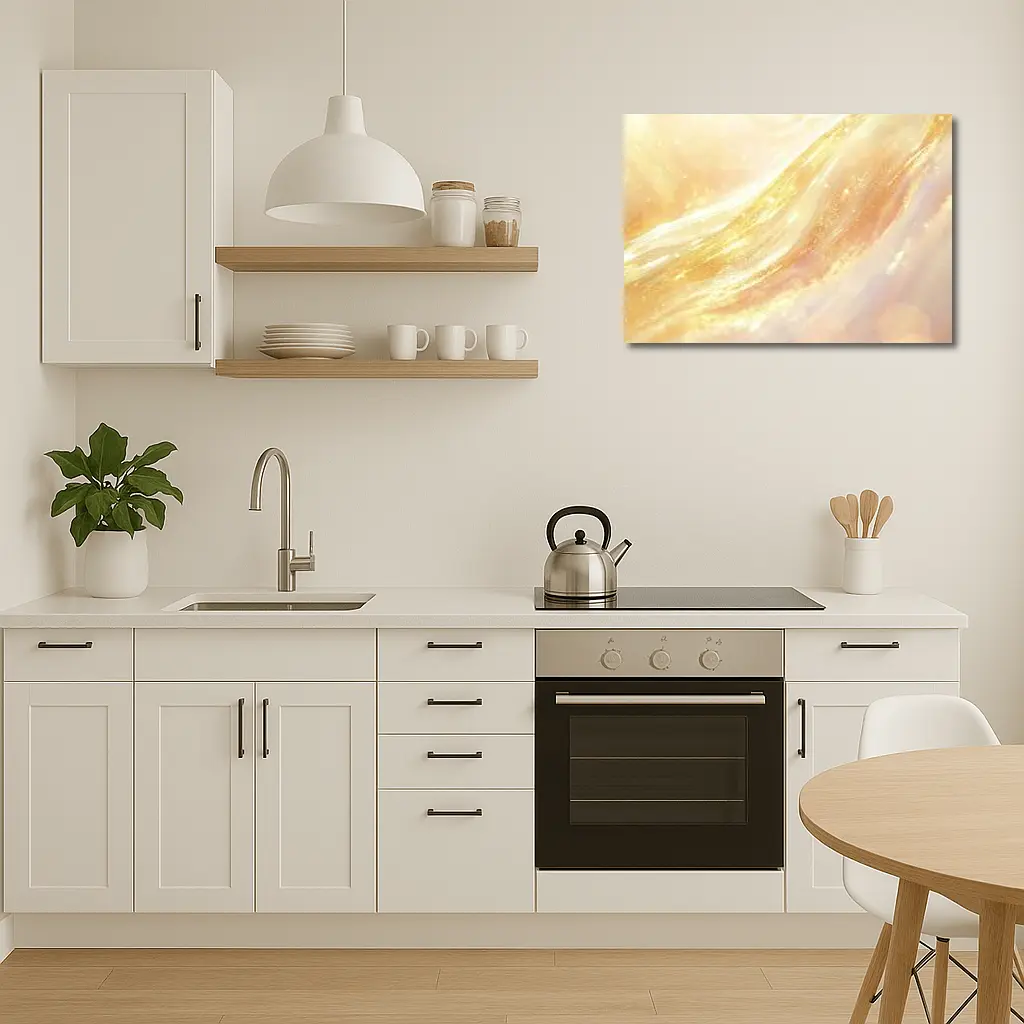 Golden Light Waves Abstract Glitter Art – Wall Art
