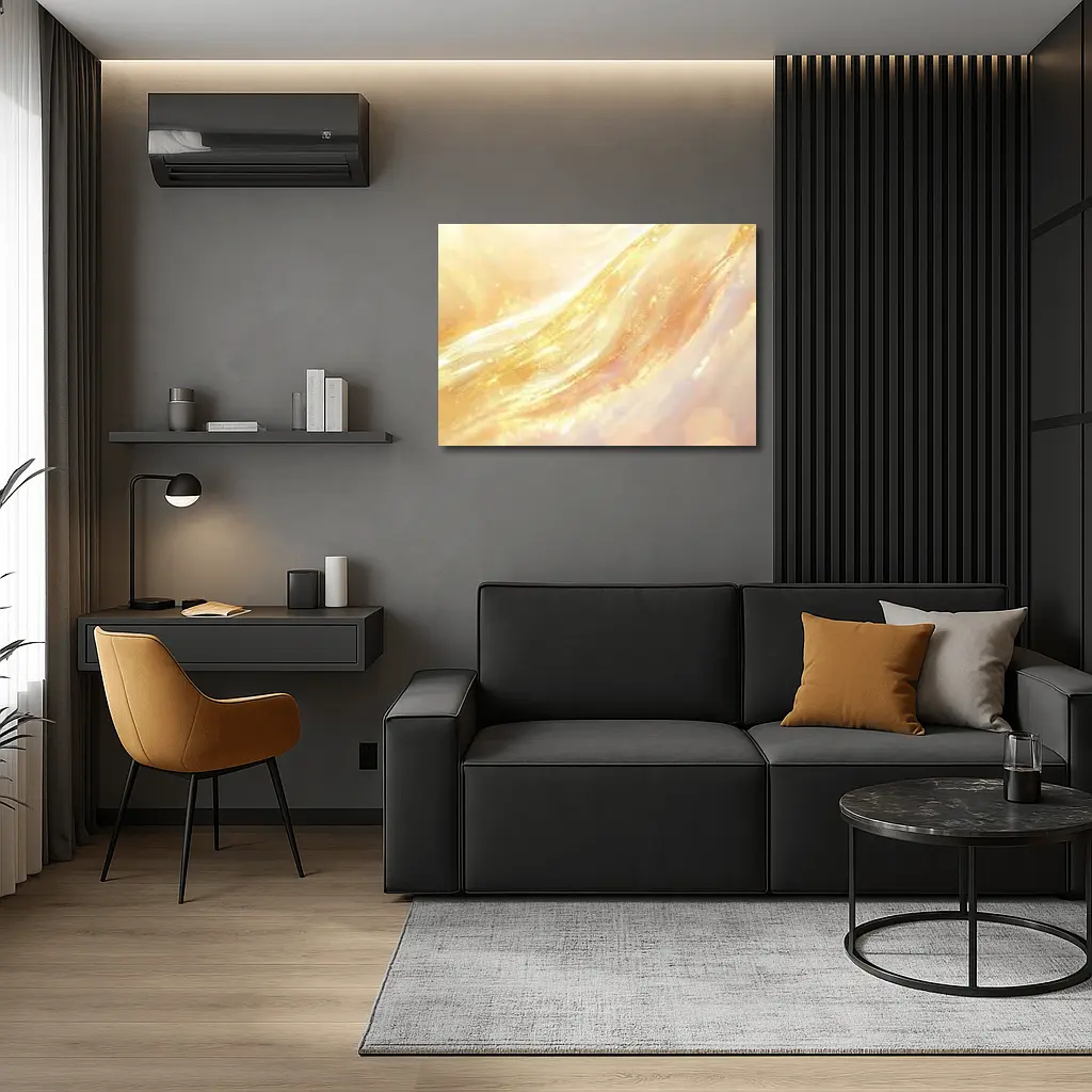 Golden Light Waves Abstract Glitter Art – Wall Art