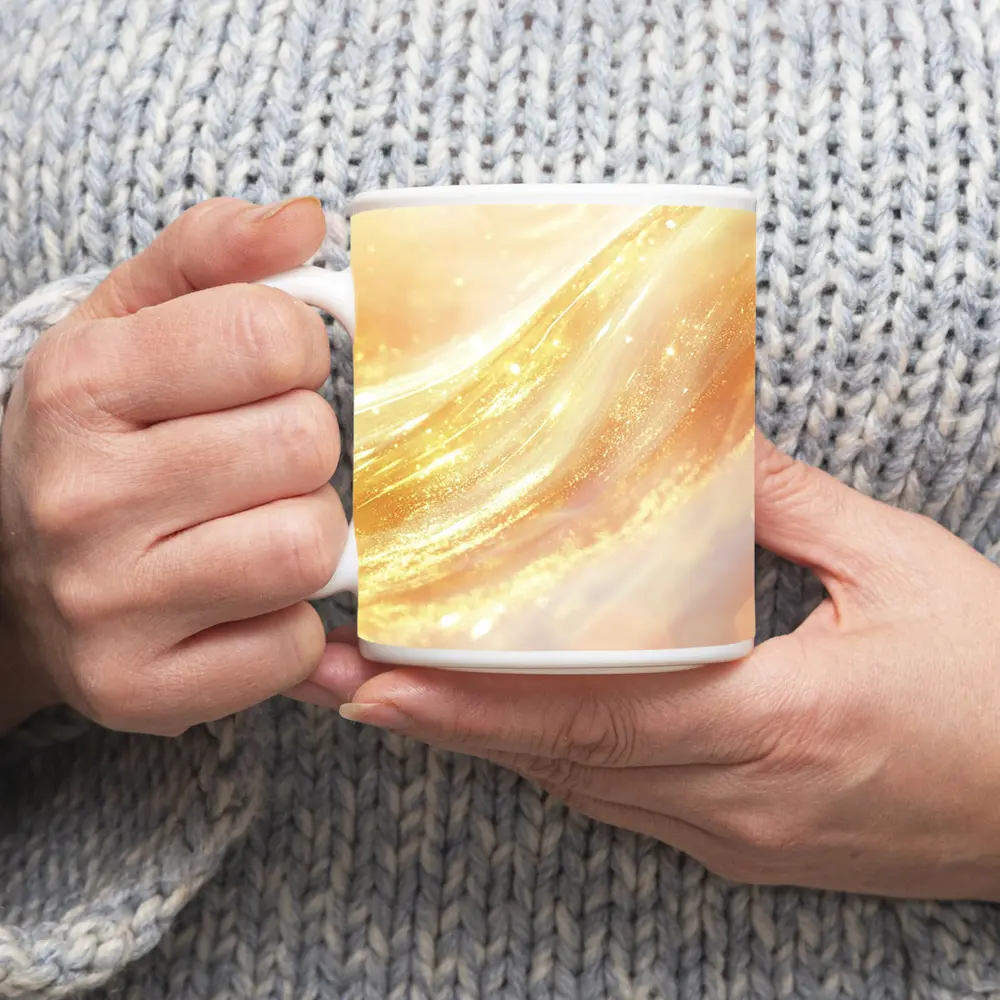 Golden Light Waves Abstract Glitter Art – Mugs