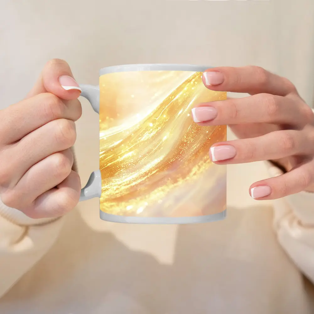Golden Light Waves Abstract Glitter Art – Mugs