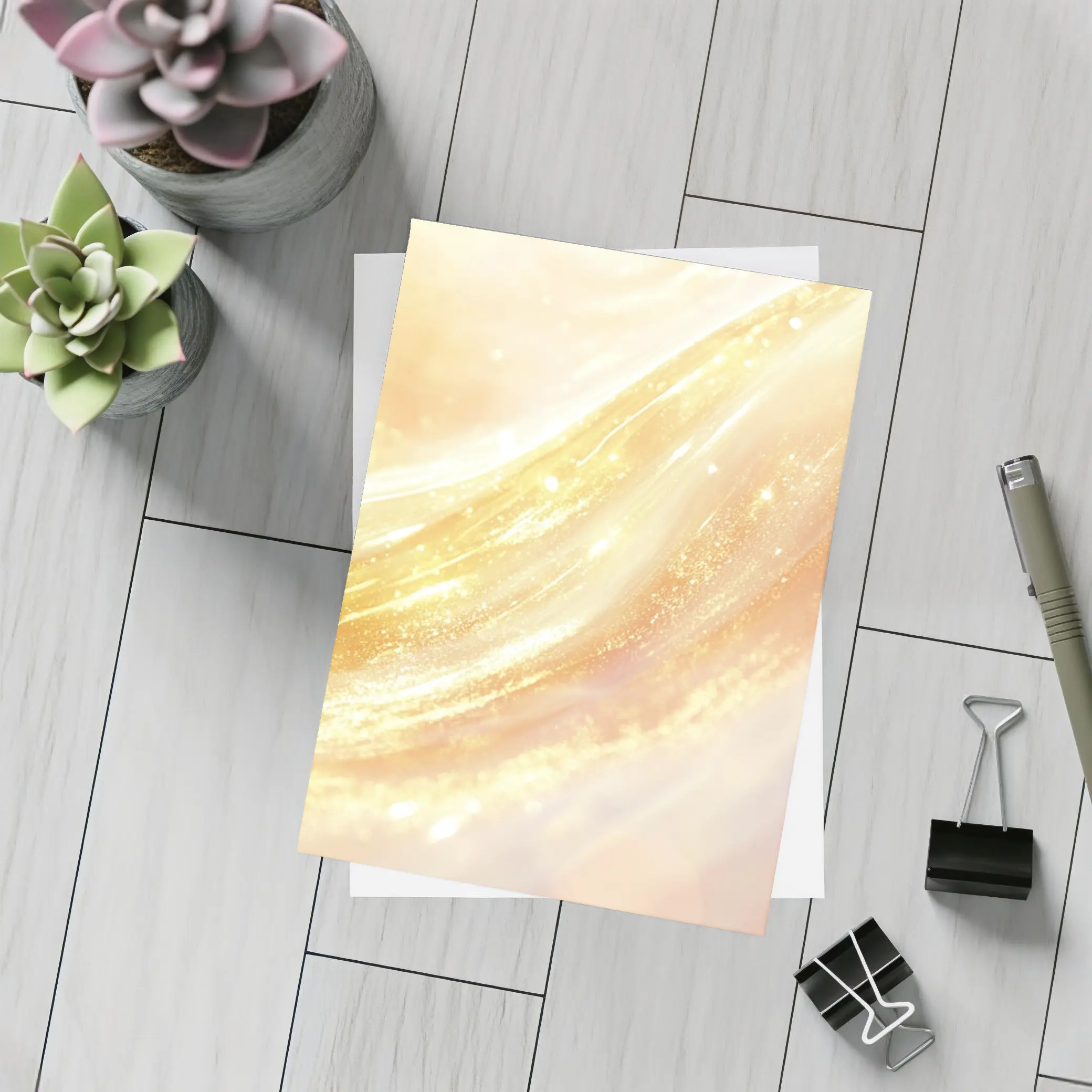 Golden Light Waves Abstract Glitter Art – Postcards