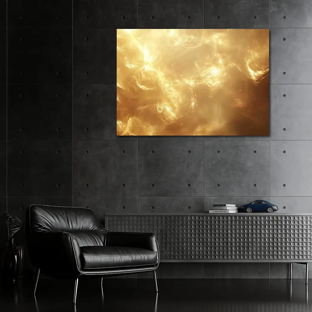 Golden Nebula Swirling Light Abstract Space – Wall Art