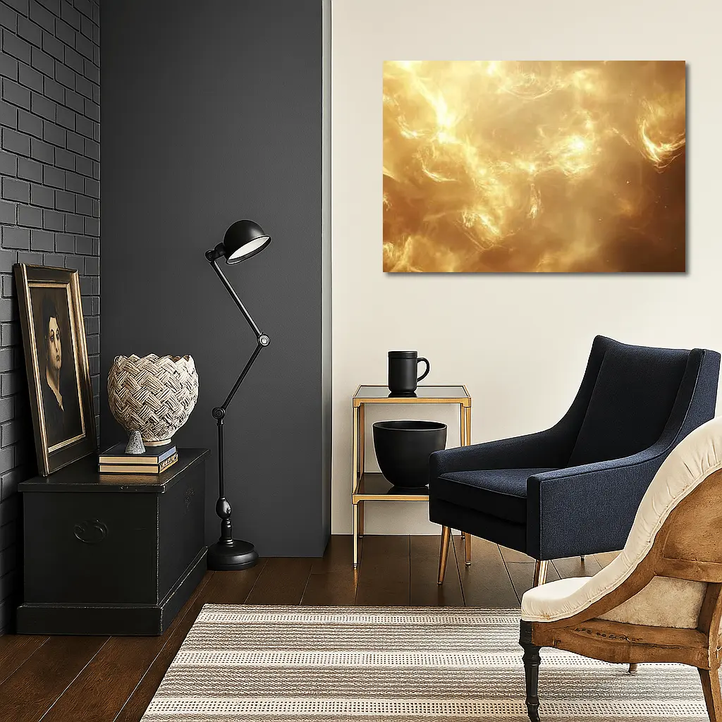 Golden Nebula Swirling Light Abstract Space – Wall Art