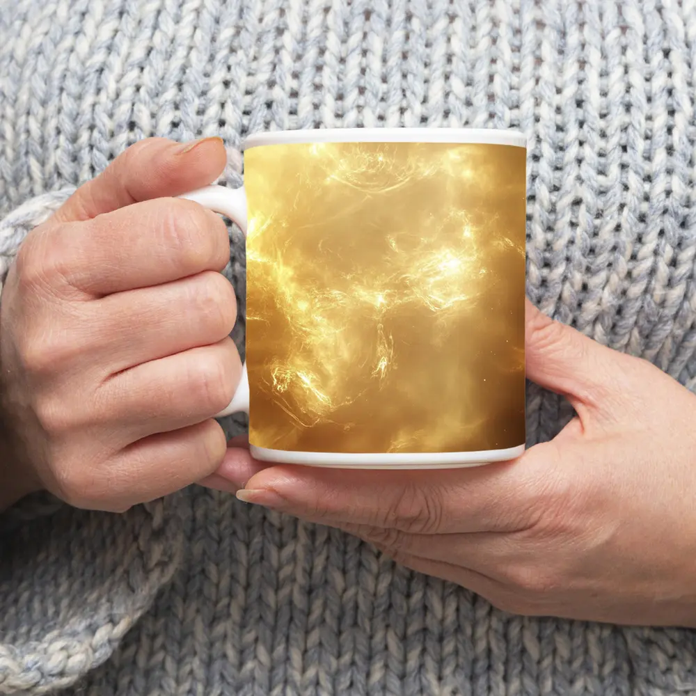Golden Nebula Swirling Light Abstract Space – Mugs