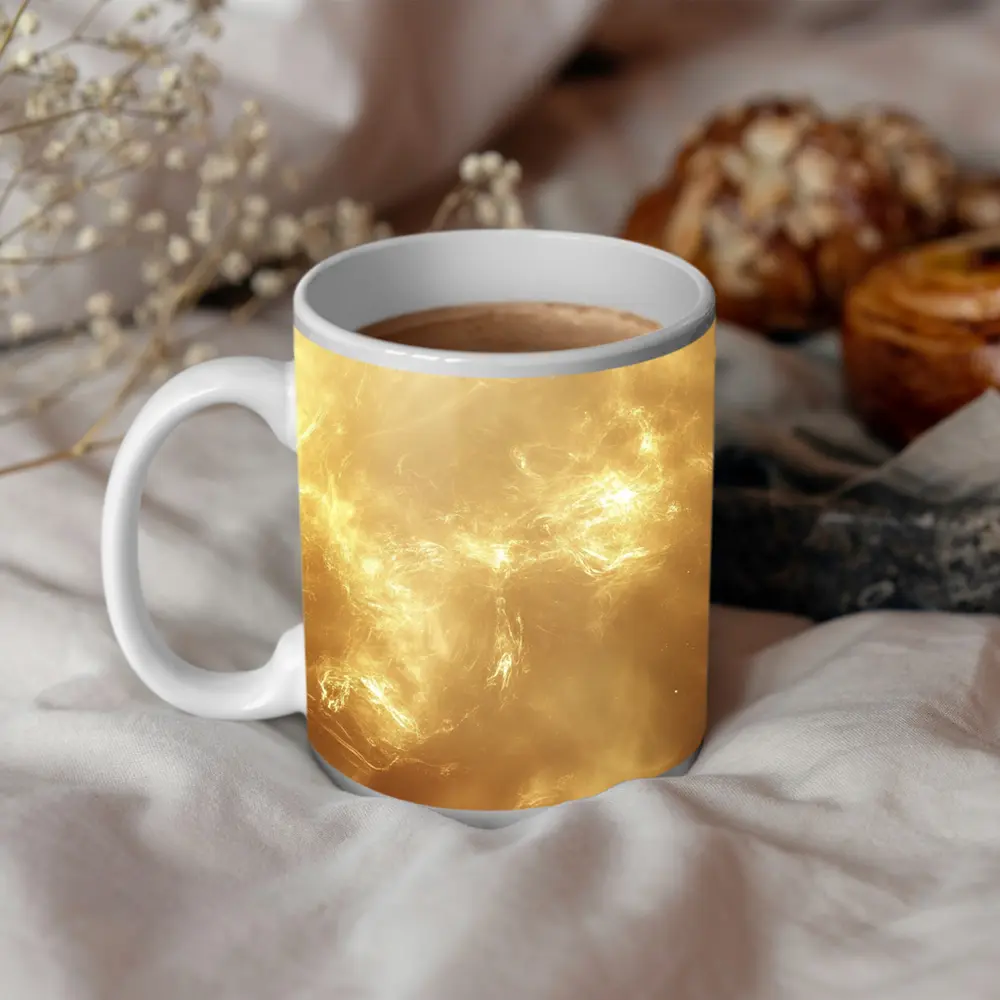 Golden Nebula Swirling Light Abstract Space – Mugs