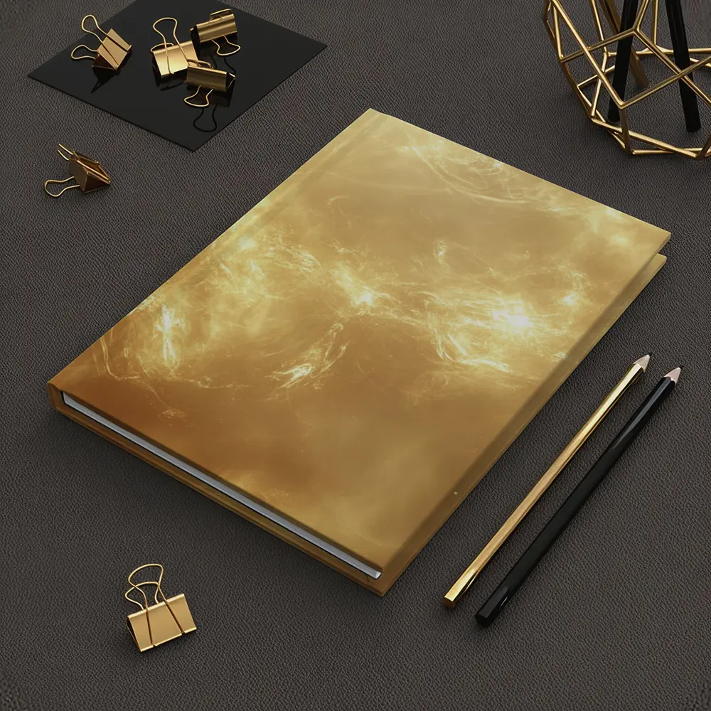 Golden Nebula Swirling Light Abstract Space – Notebooks