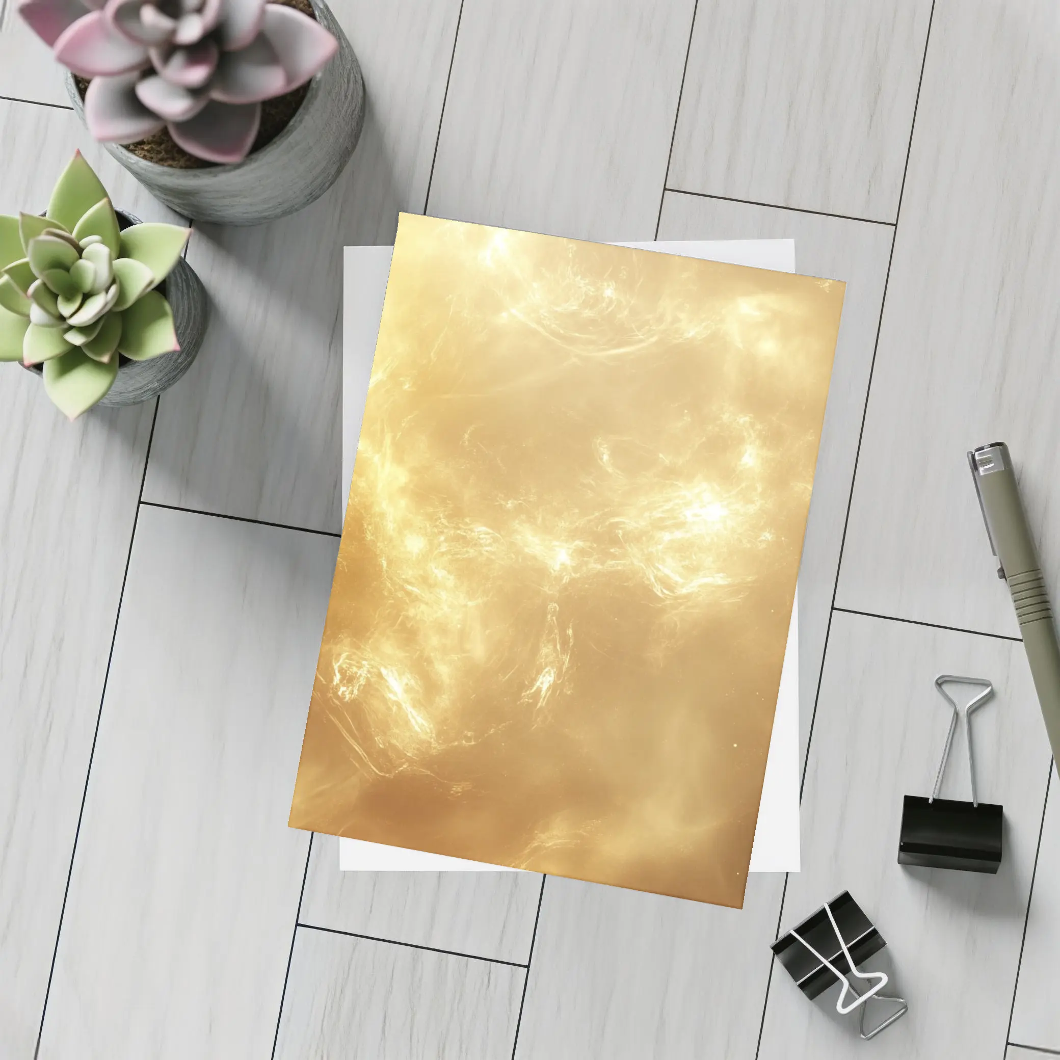 Golden Nebula Swirling Light Abstract Space – Postcards