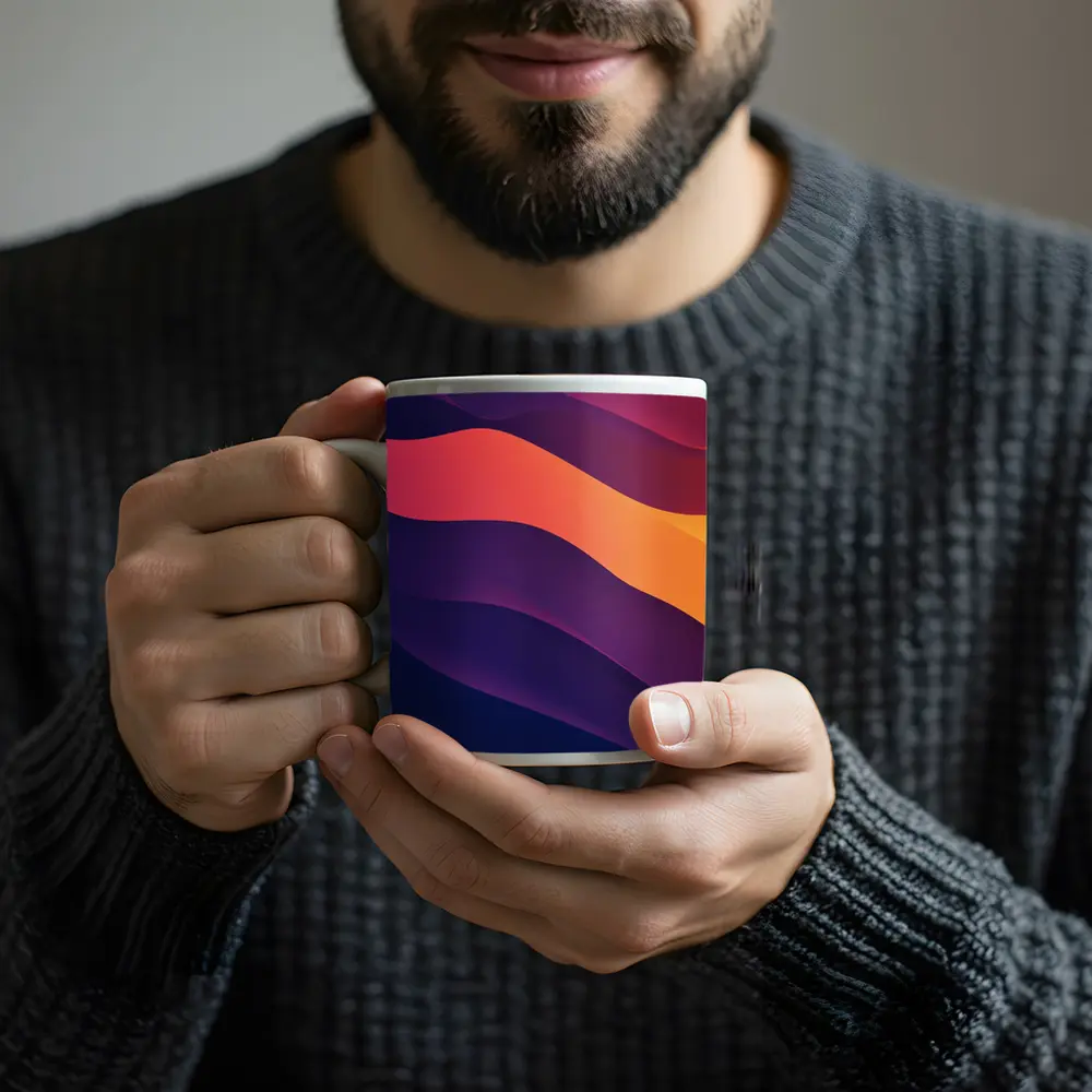 Abstract Purple Orange Wave Flow Art – Mugs