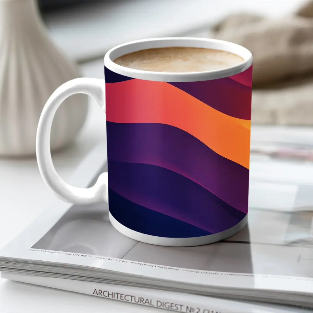 Abstract Purple Orange Wave Flow Art – Mugs