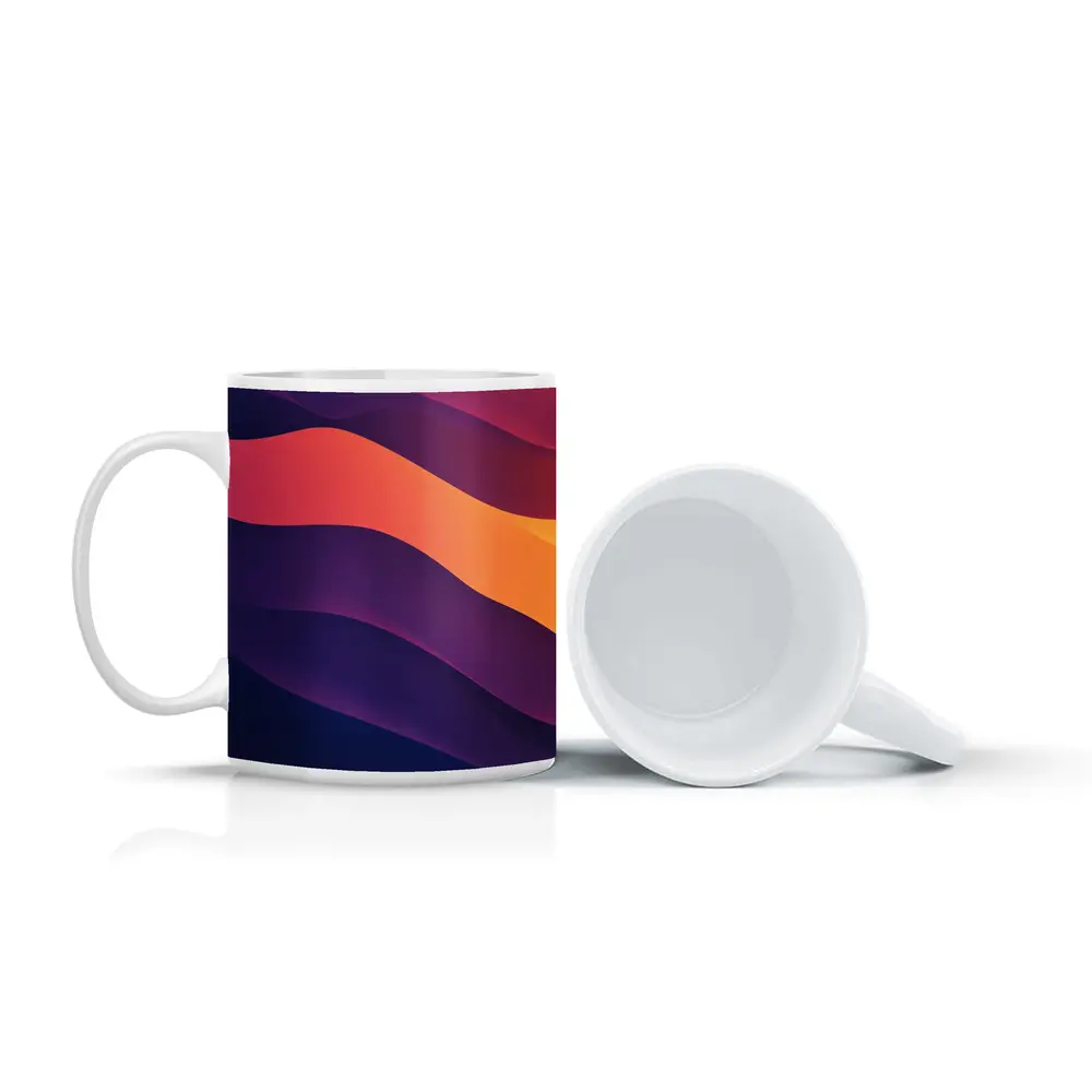 Abstract Purple Orange Wave Flow Art – Mugs