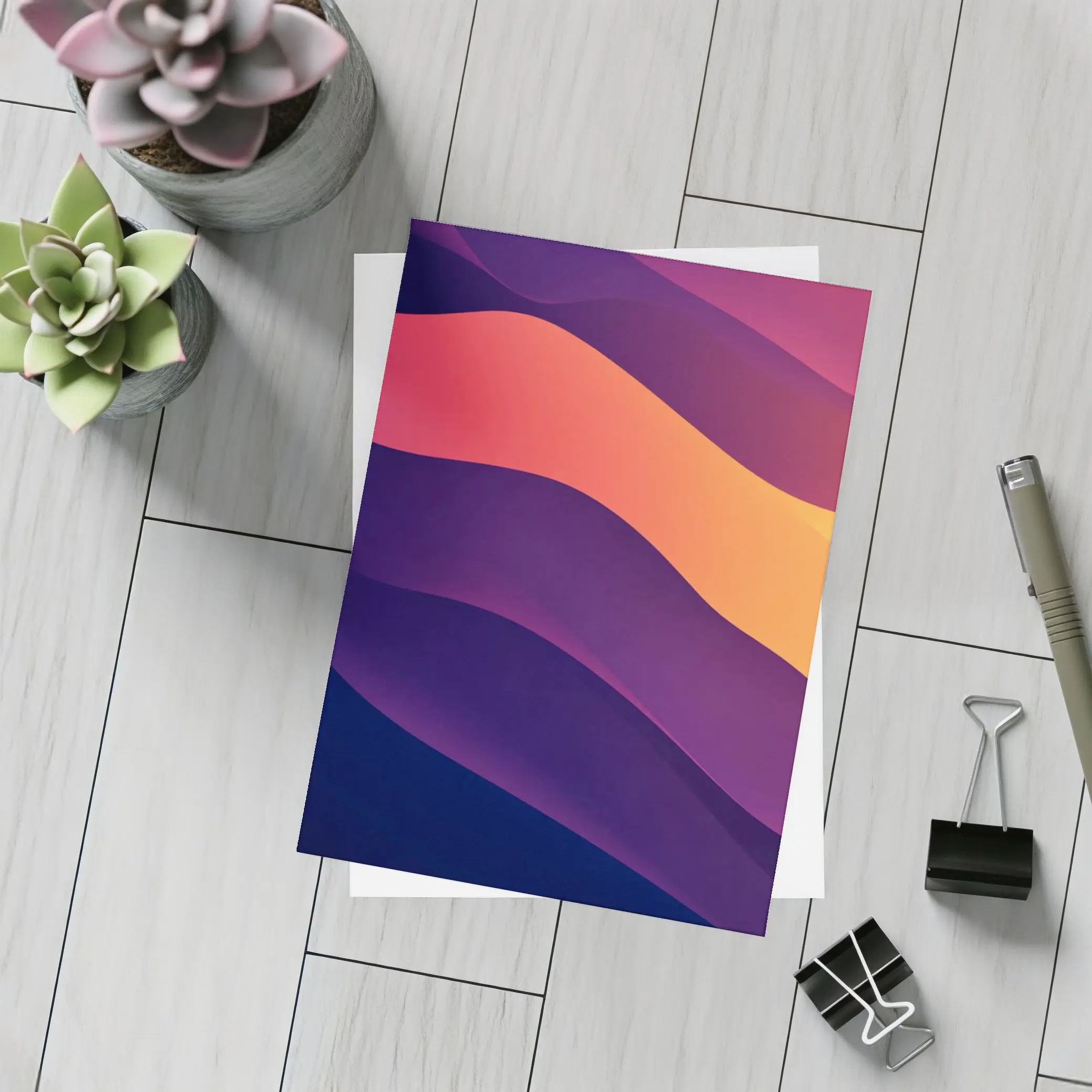 Abstract Purple Orange Wave Flow Art – Postcards