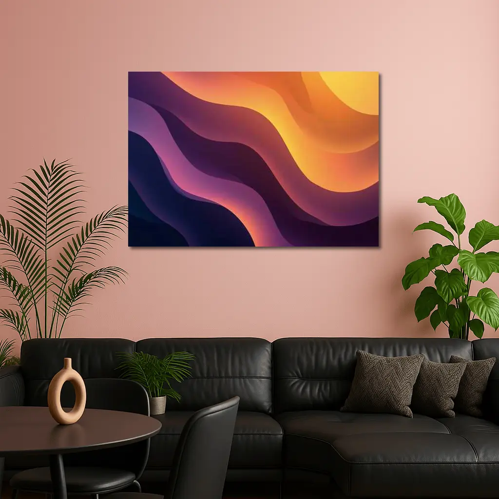 Purple Orange Abstract Flowing Waves Art – Wall Art