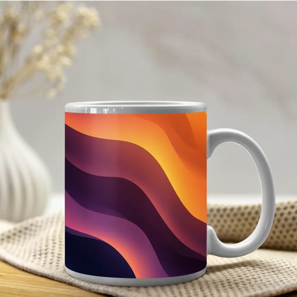 Purple Orange Abstract Flowing Waves Art – Mugs