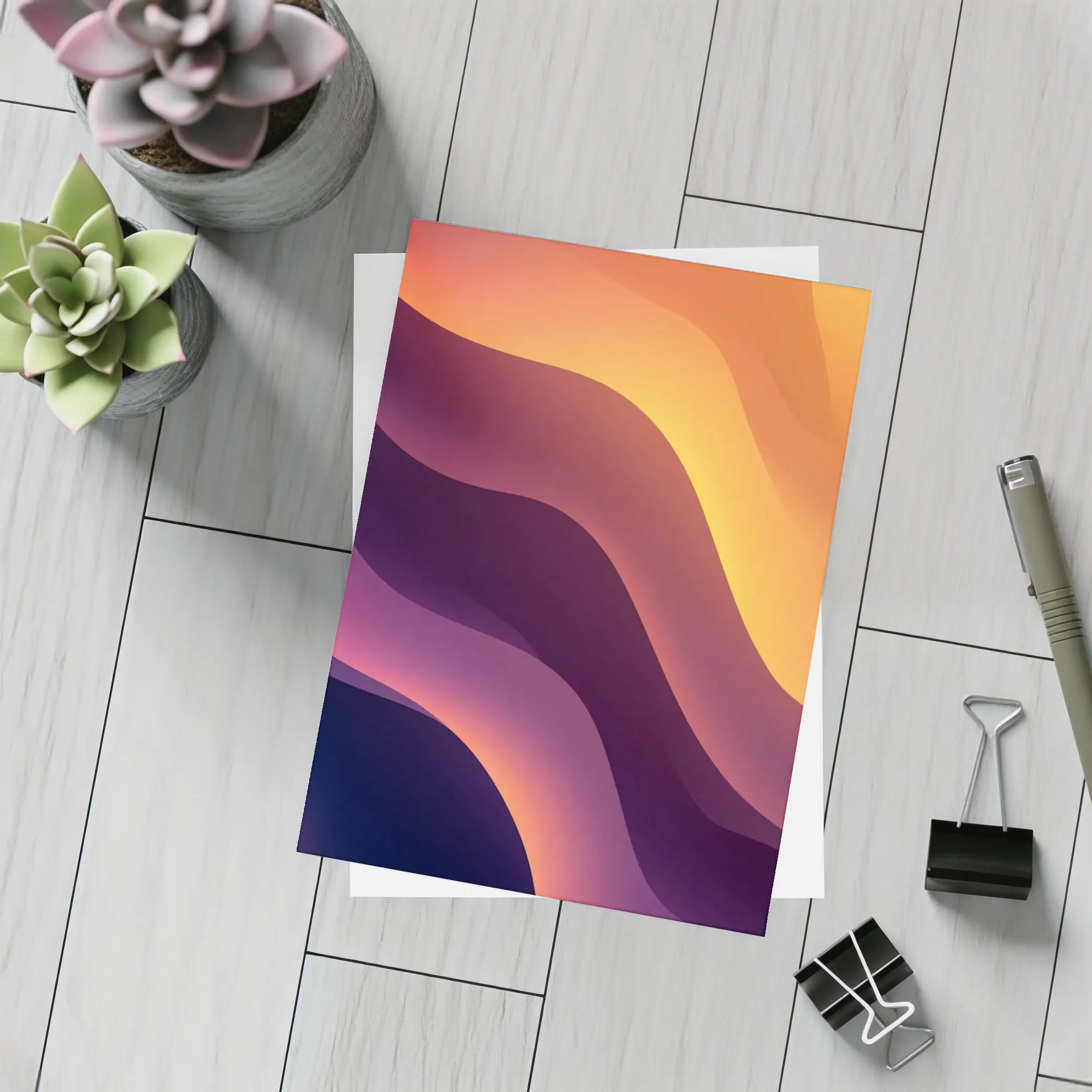 Purple Orange Abstract Flowing Waves Art – Postcards