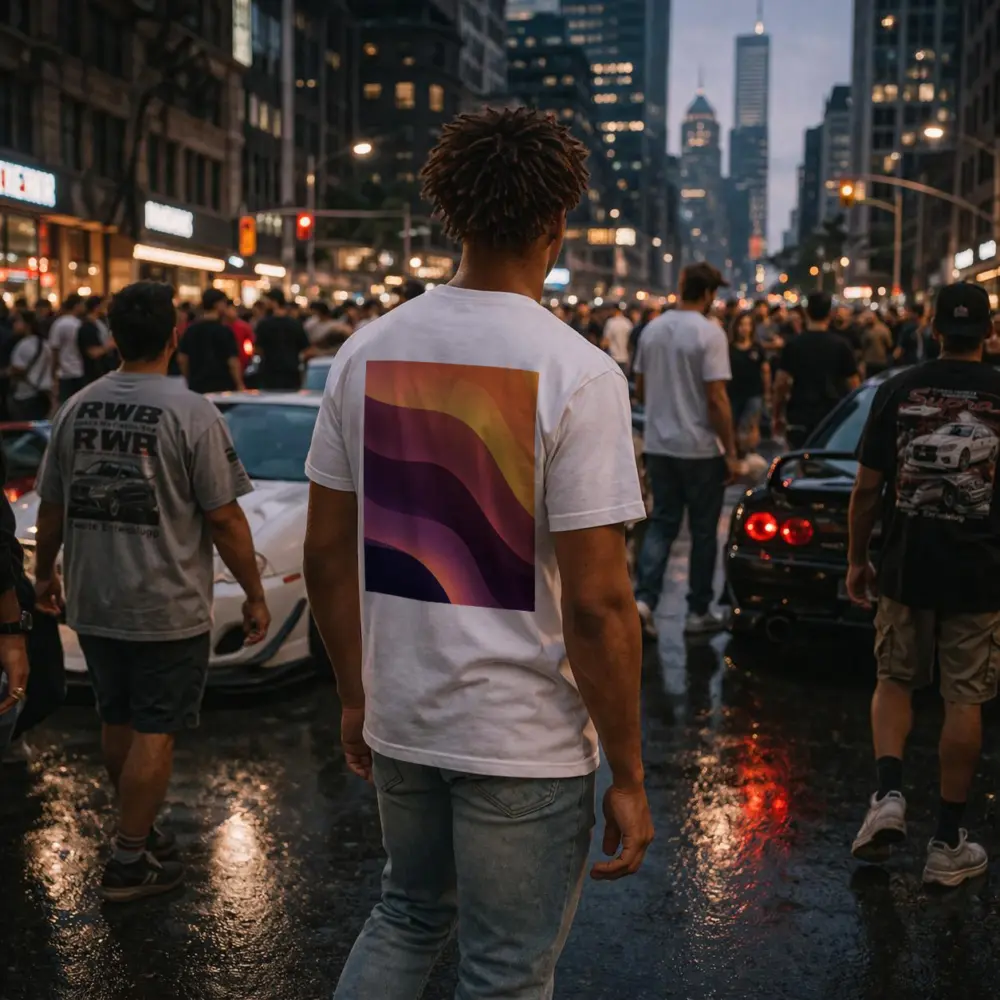 Purple Orange Abstract Flowing Waves Art – T-Shirts