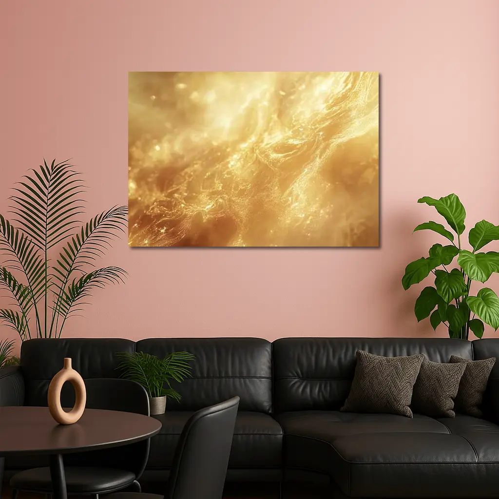 Golden Abstract Liquid Wave Flowing Art – Wall Art