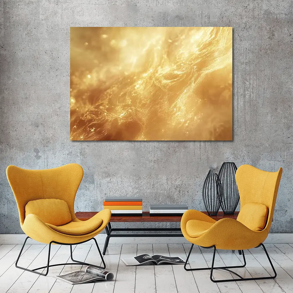 Golden Abstract Liquid Wave Flowing Art – Wall Art