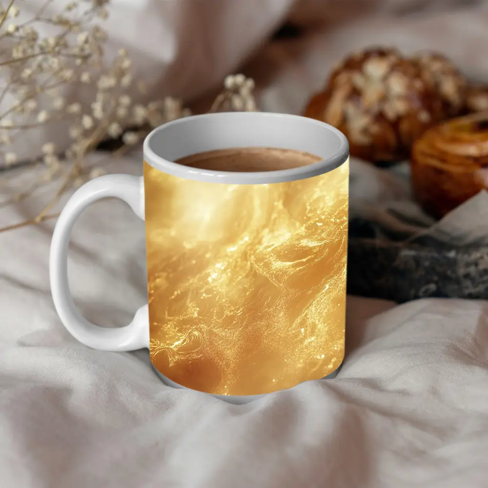 Golden Abstract Liquid Wave Flowing Art – Mugs