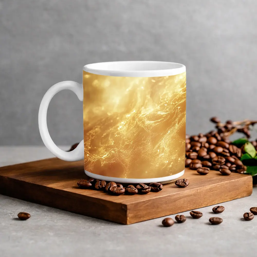 Golden Abstract Liquid Wave Flowing Art – Mugs
