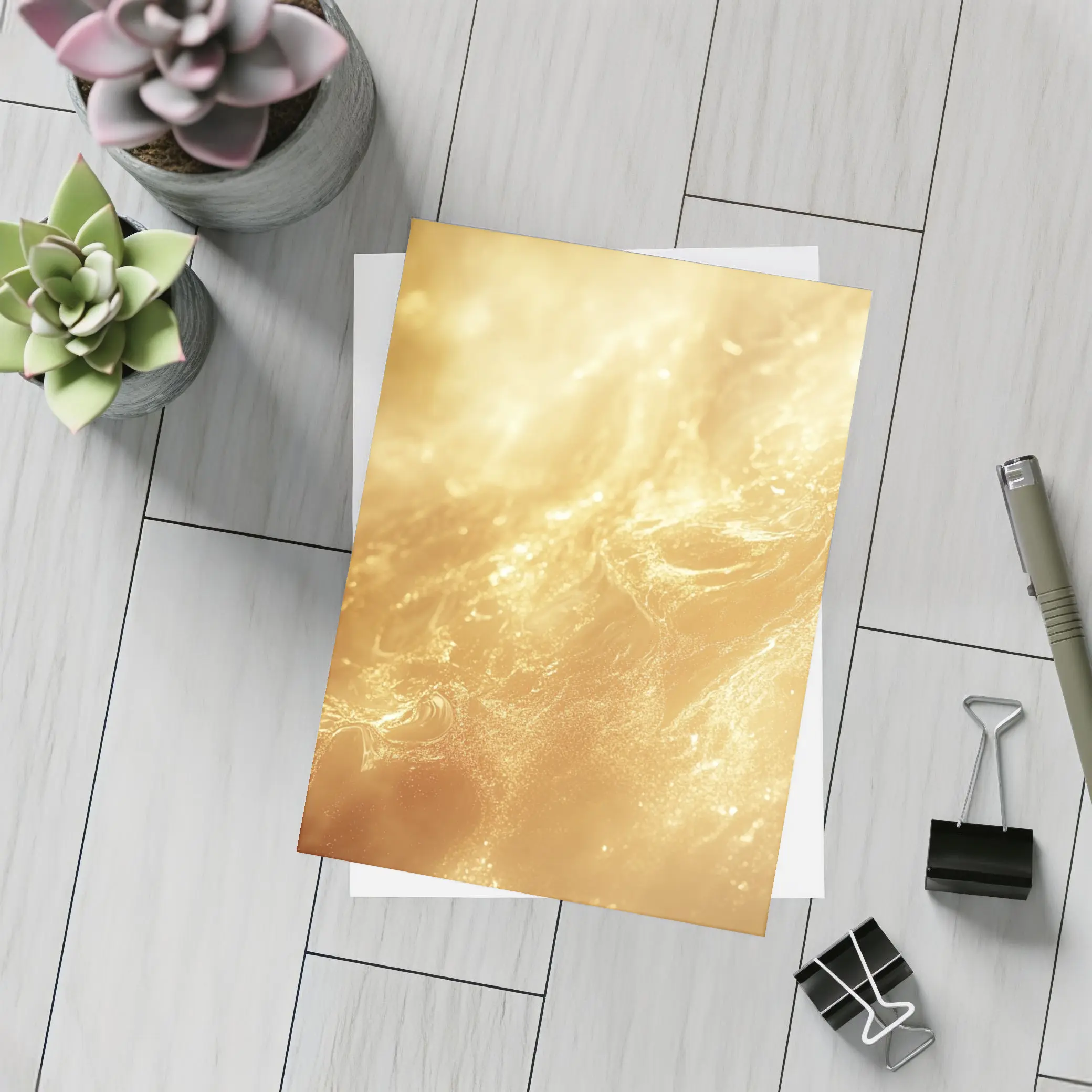 Golden Abstract Liquid Wave Flowing Art – Postcards