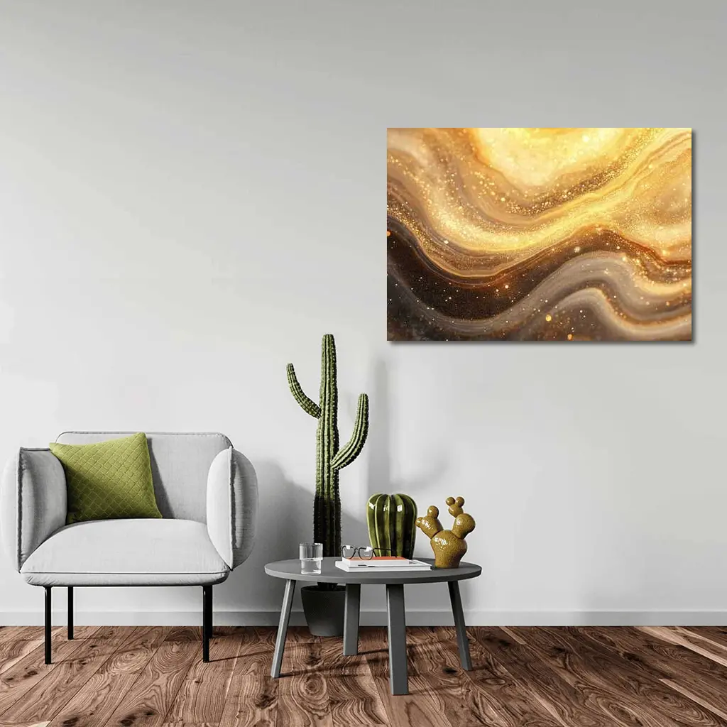 Gold Marble Abstract Swirling Glitter Flow – Wall Art