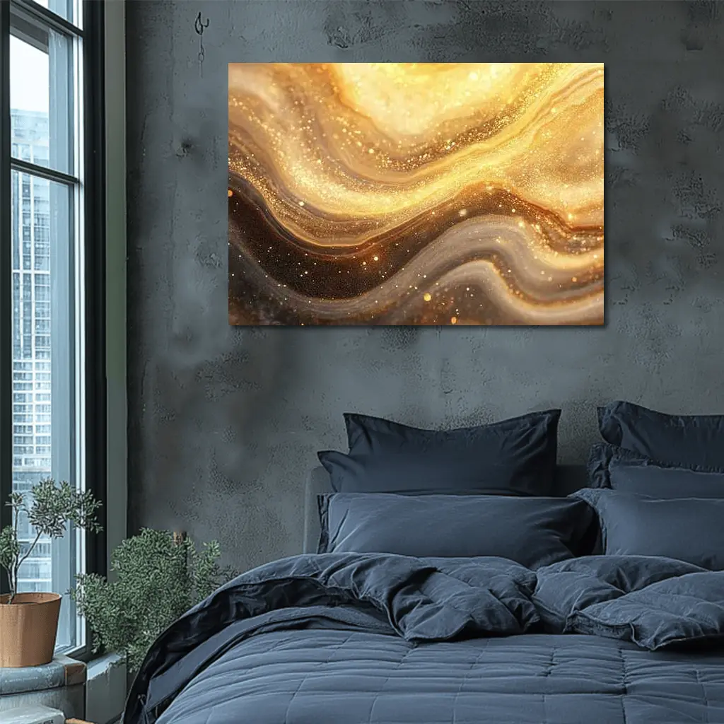 Gold Marble Abstract Swirling Glitter Flow – Wall Art