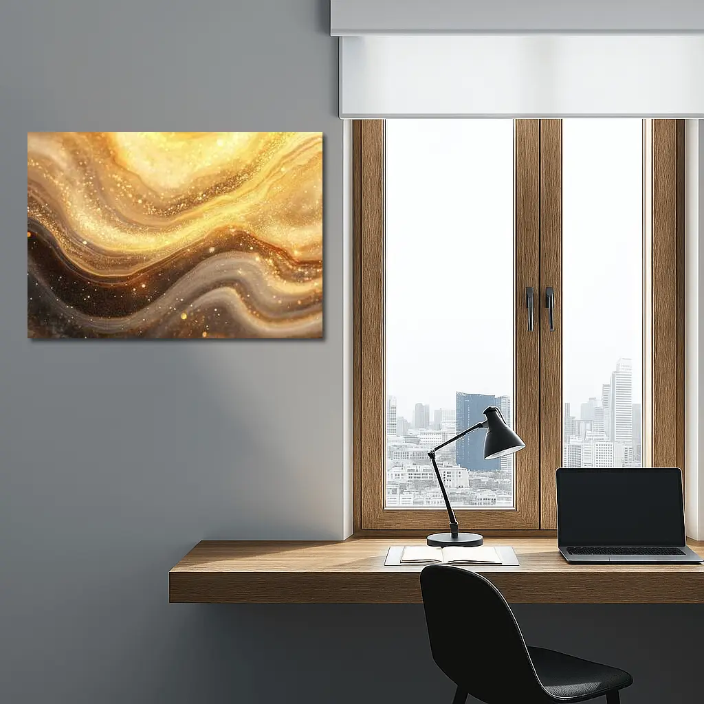 Gold Marble Abstract Swirling Glitter Flow – Wall Art