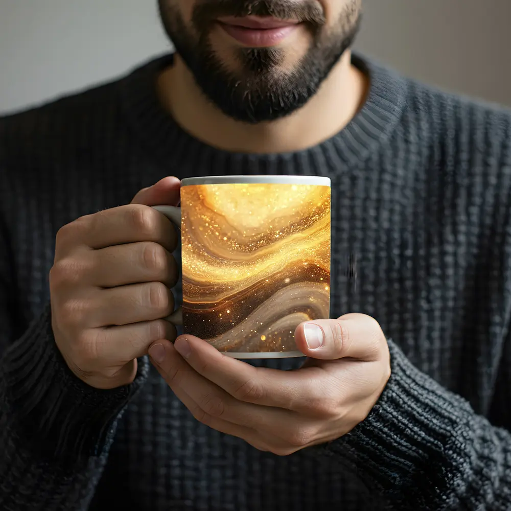 Gold Marble Abstract Swirling Glitter Flow – Mugs