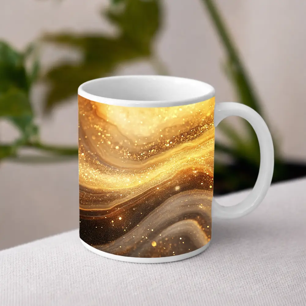 Gold Marble Abstract Swirling Glitter Flow – Mugs