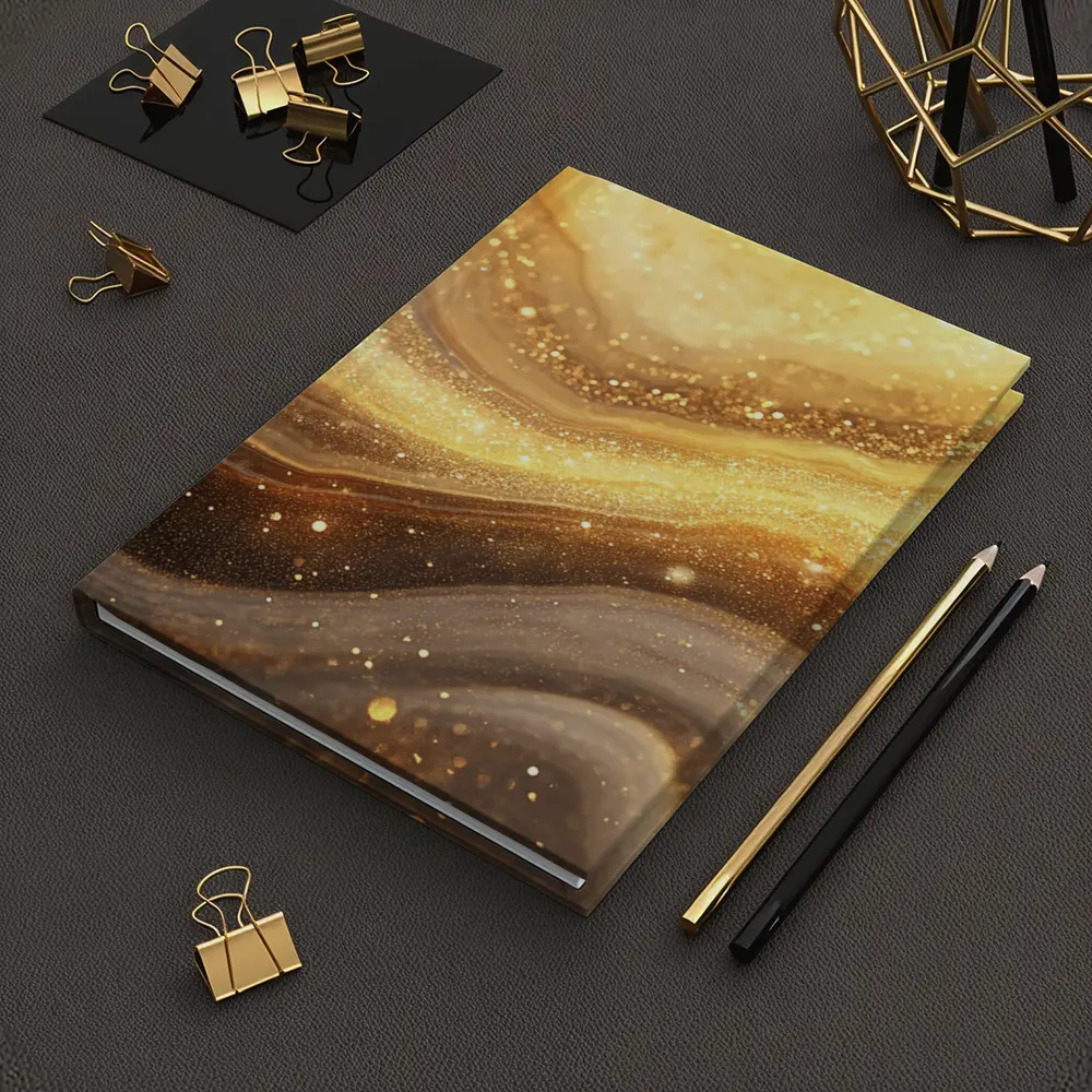 Gold Marble Abstract Swirling Glitter Flow – Notebooks