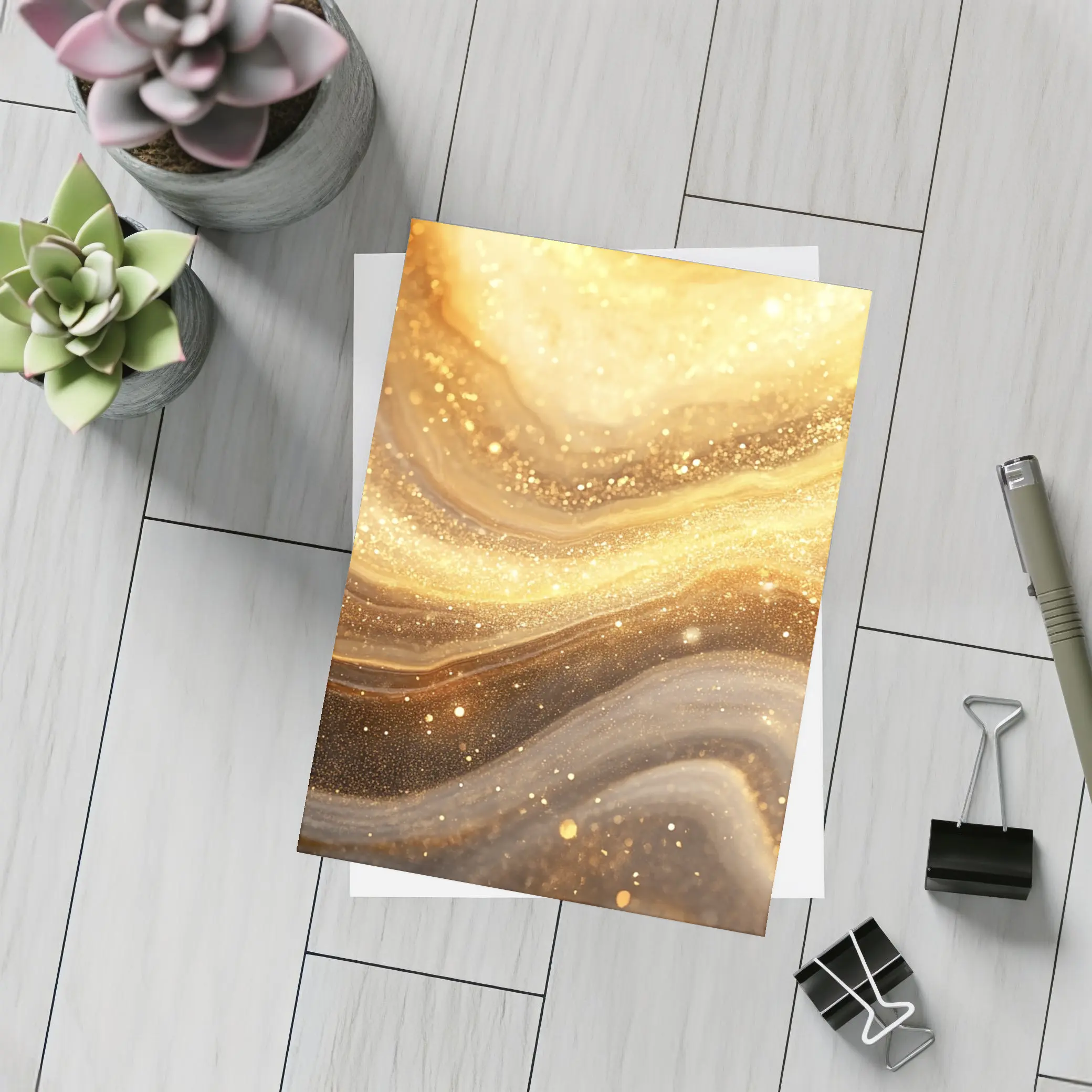 Gold Marble Abstract Swirling Glitter Flow – Postcards