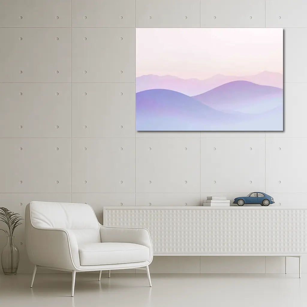 Pastel Purple Mountain Layers Soft Sky – Wall Art