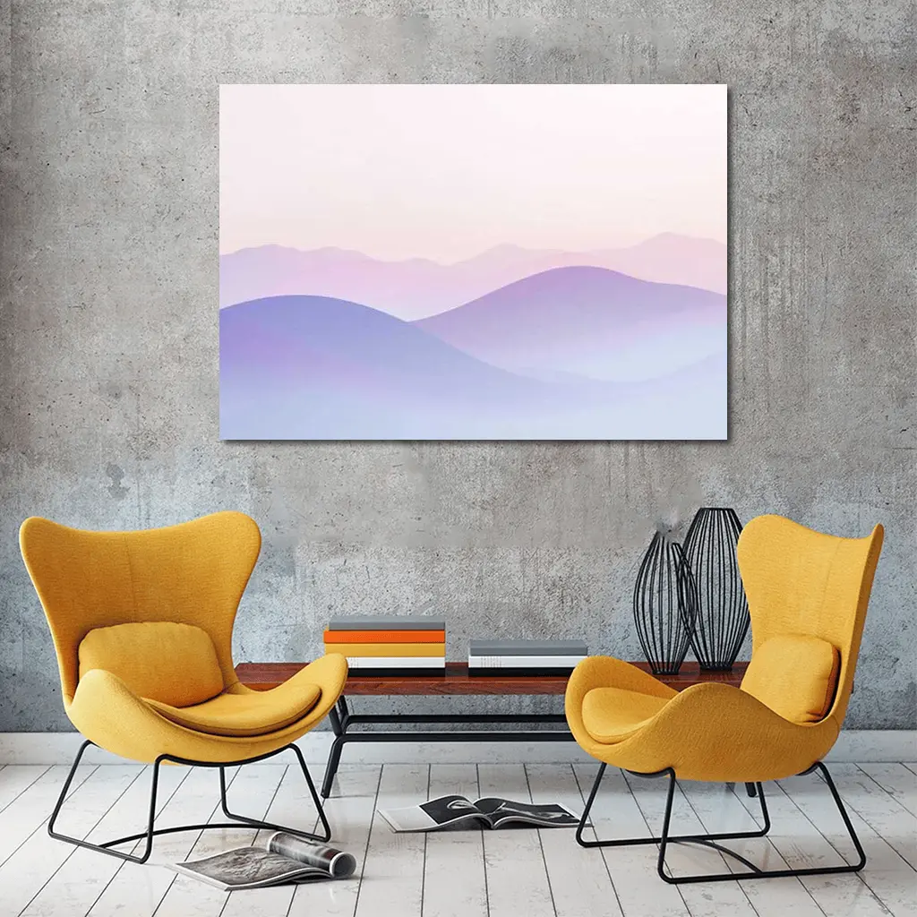 Pastel Purple Mountain Layers Soft Sky – Wall Art
