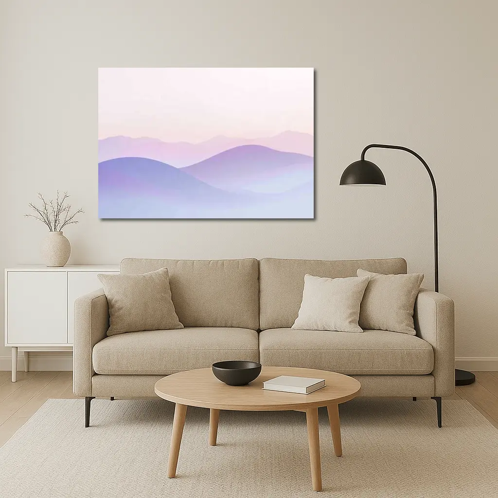 Pastel Purple Mountain Layers Soft Sky – Wall Art