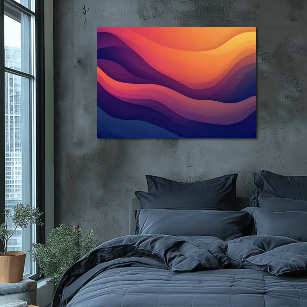 Abstract Wave Gradient Purple Orange Art – Wall Art