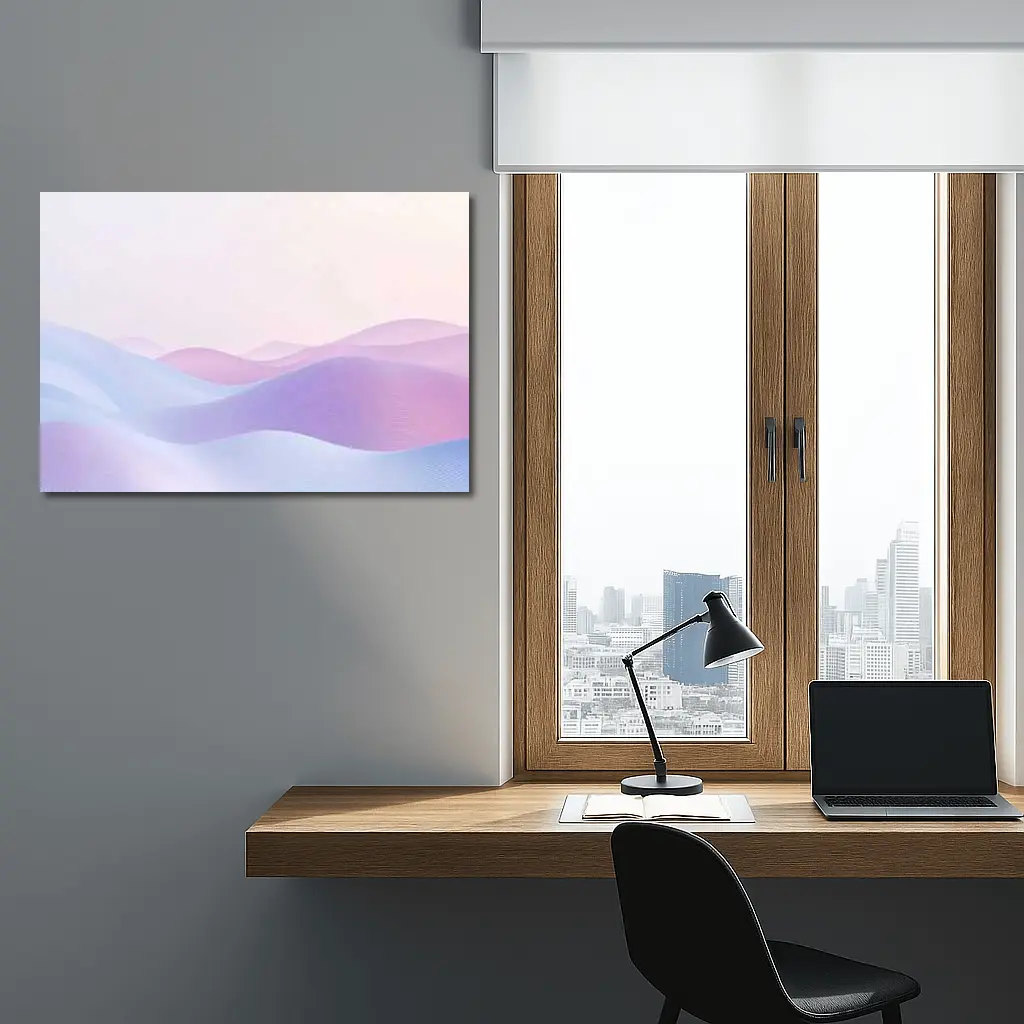 Pastel Purple Blue Abstract Wave Landscape Art – Wall Art