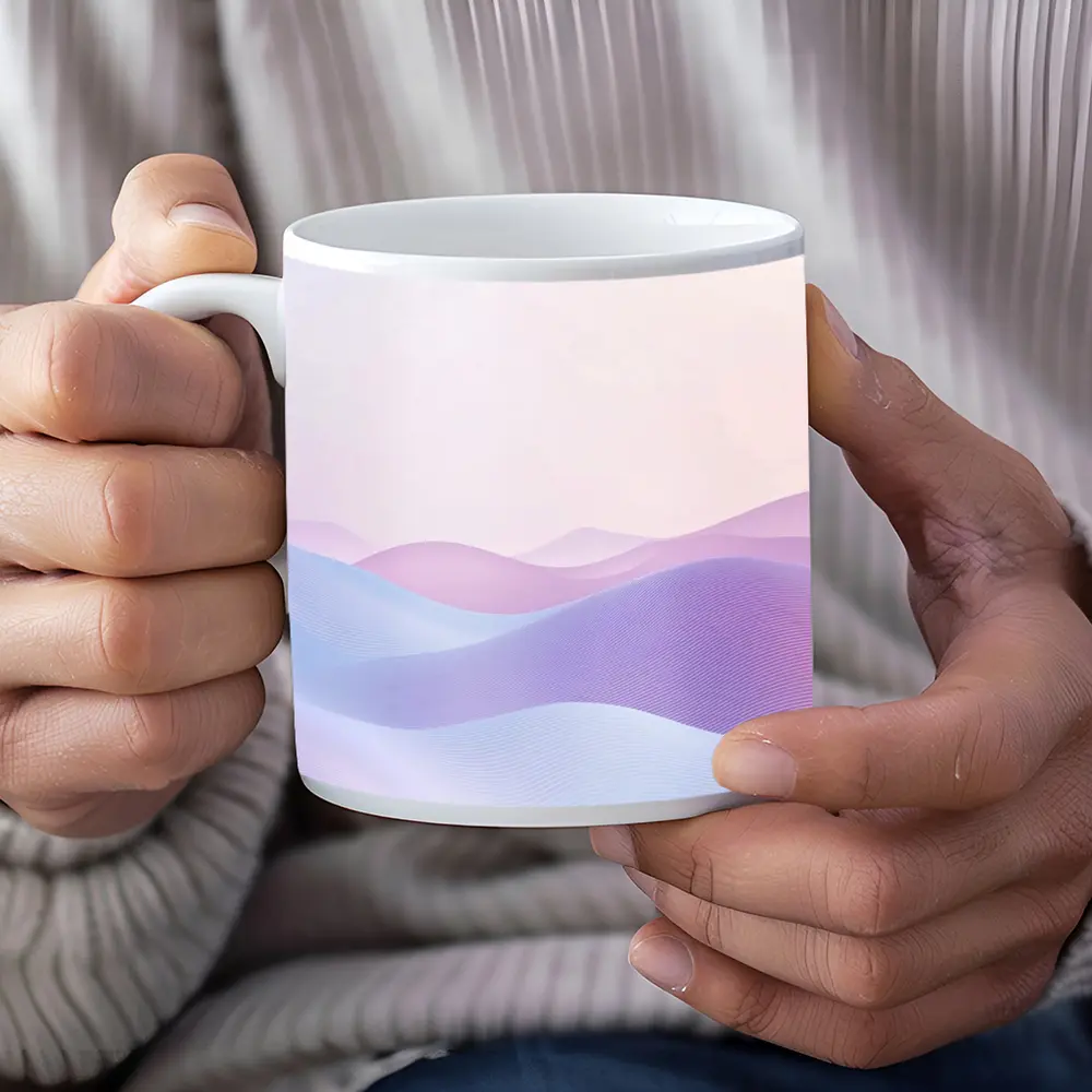Pastel Purple Blue Abstract Wave Landscape Art – Mugs