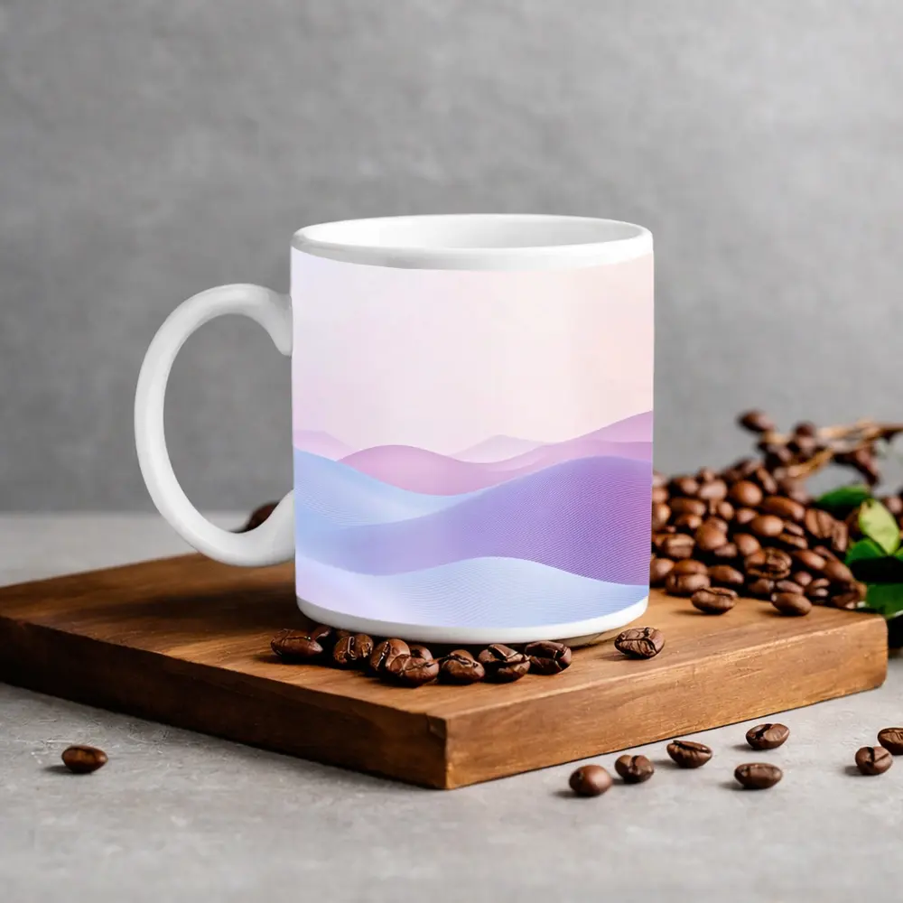 Pastel Purple Blue Abstract Wave Landscape Art – Mugs