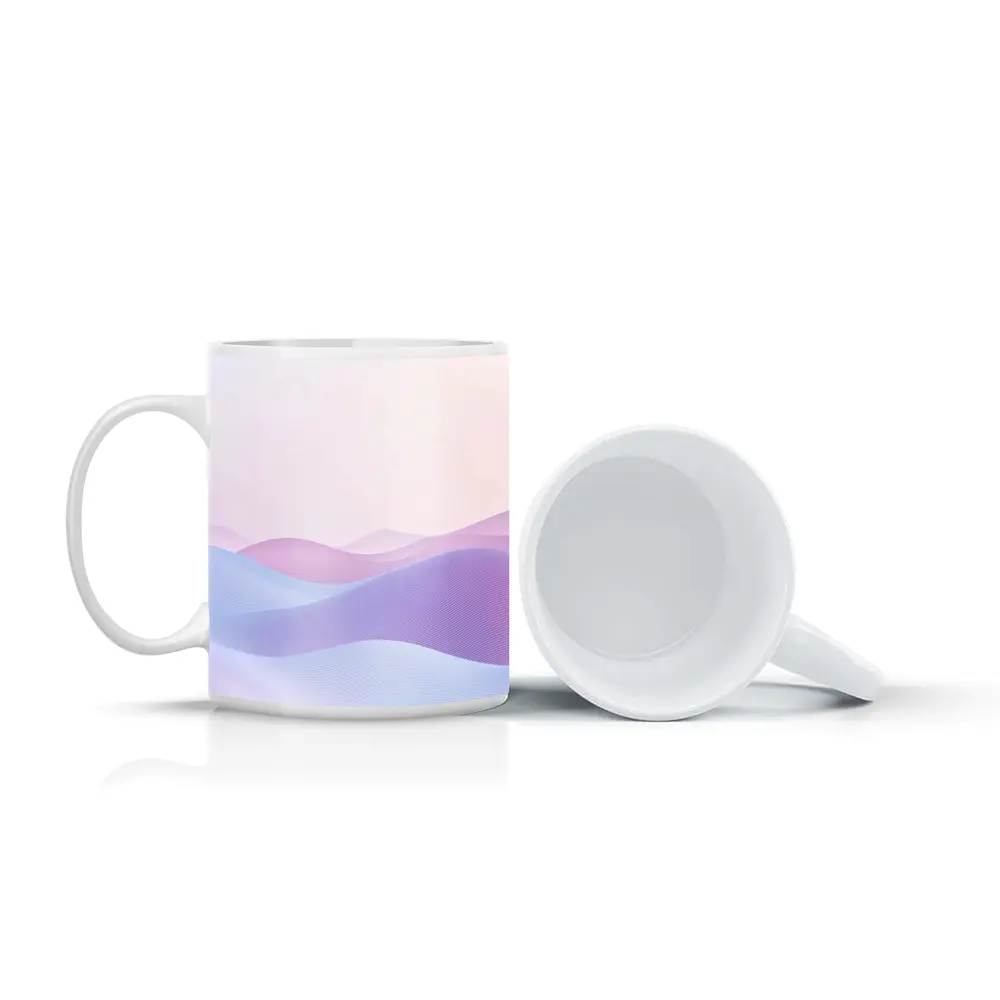 Pastel Purple Blue Abstract Wave Landscape Art – Mugs