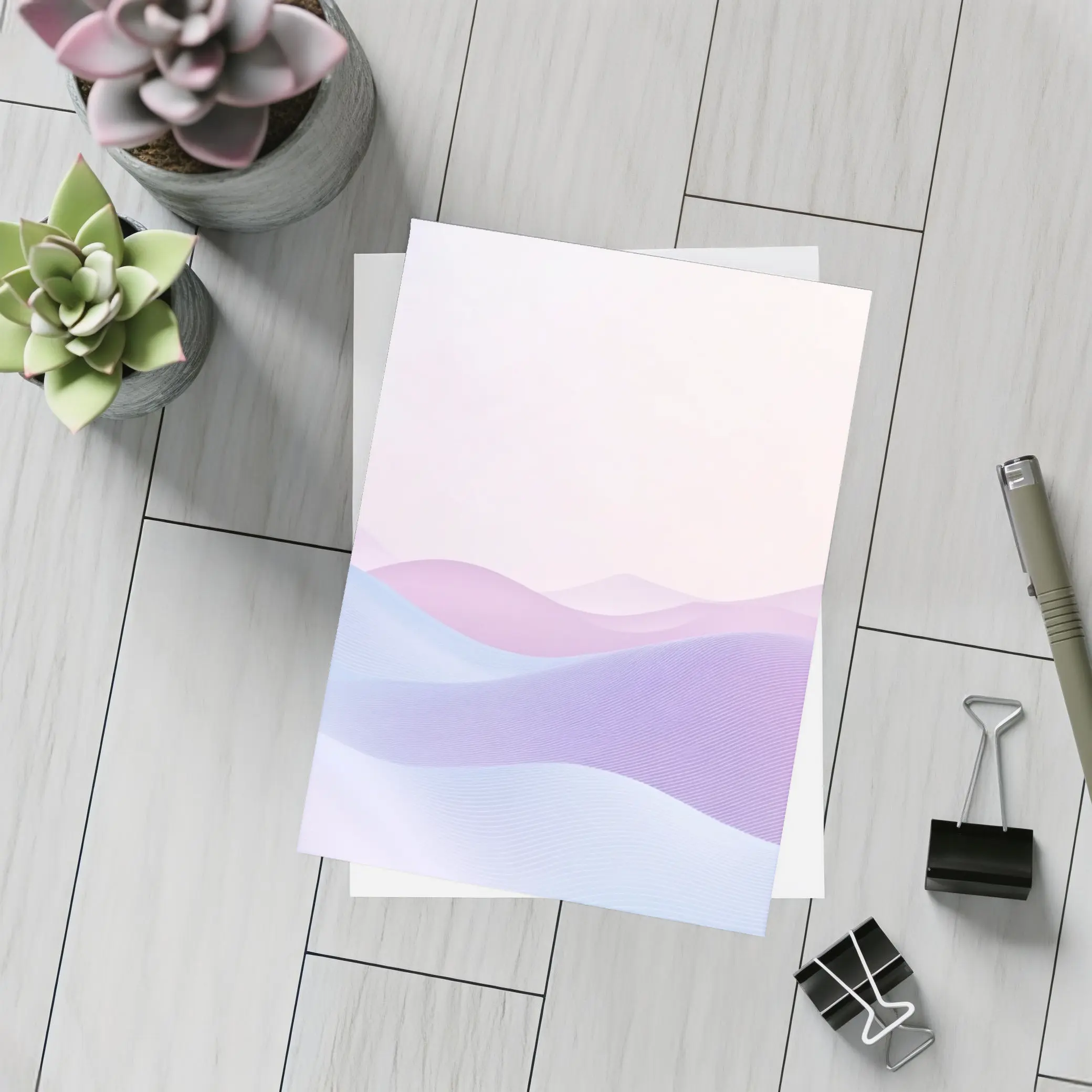 Pastel Purple Blue Abstract Wave Landscape Art – Postcards