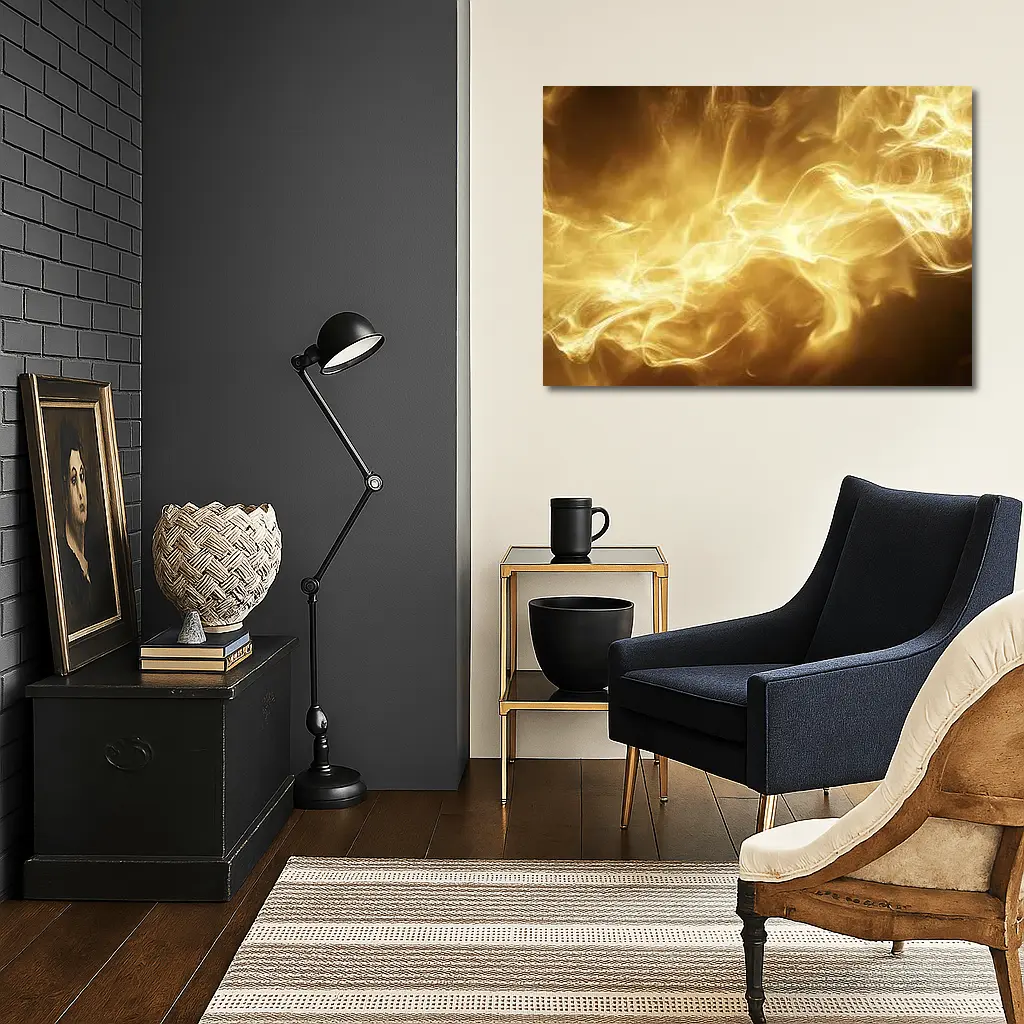 Golden Smoke Abstract Dark Background Art – Wall Art