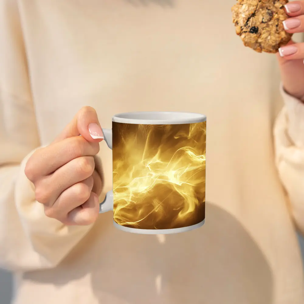 Golden Smoke Abstract Dark Background Art – Mugs