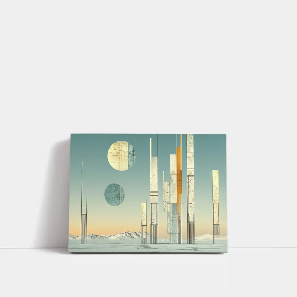 Abstract Geometric Towers Snowy Winter Landscape – Wall Art