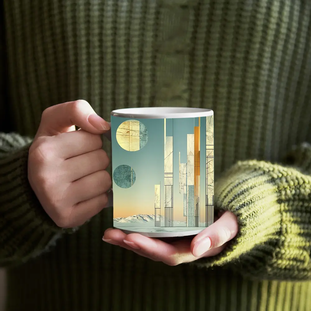 Abstract Geometric Towers Snowy Winter Landscape – Mugs