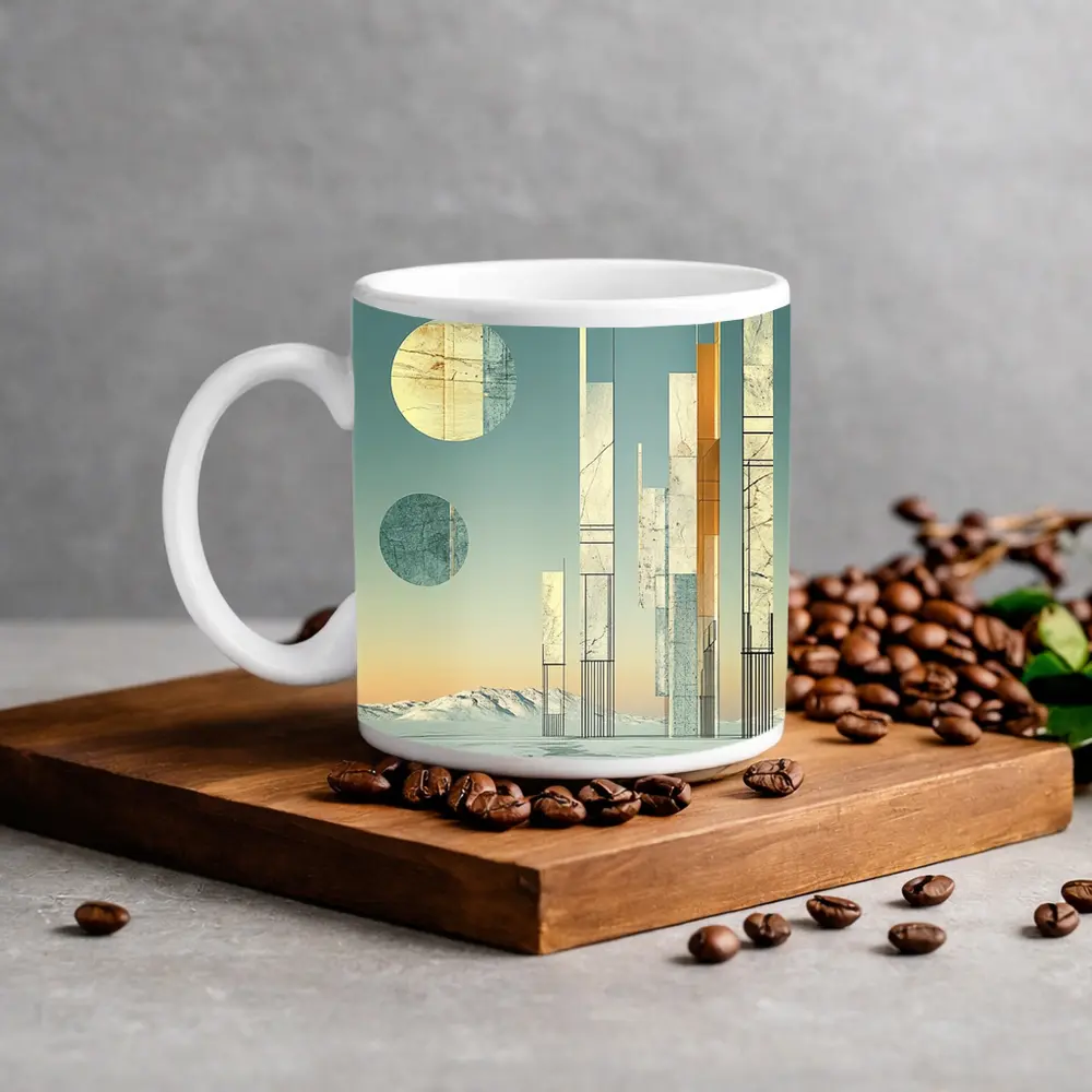 Abstract Geometric Towers Snowy Winter Landscape – Mugs